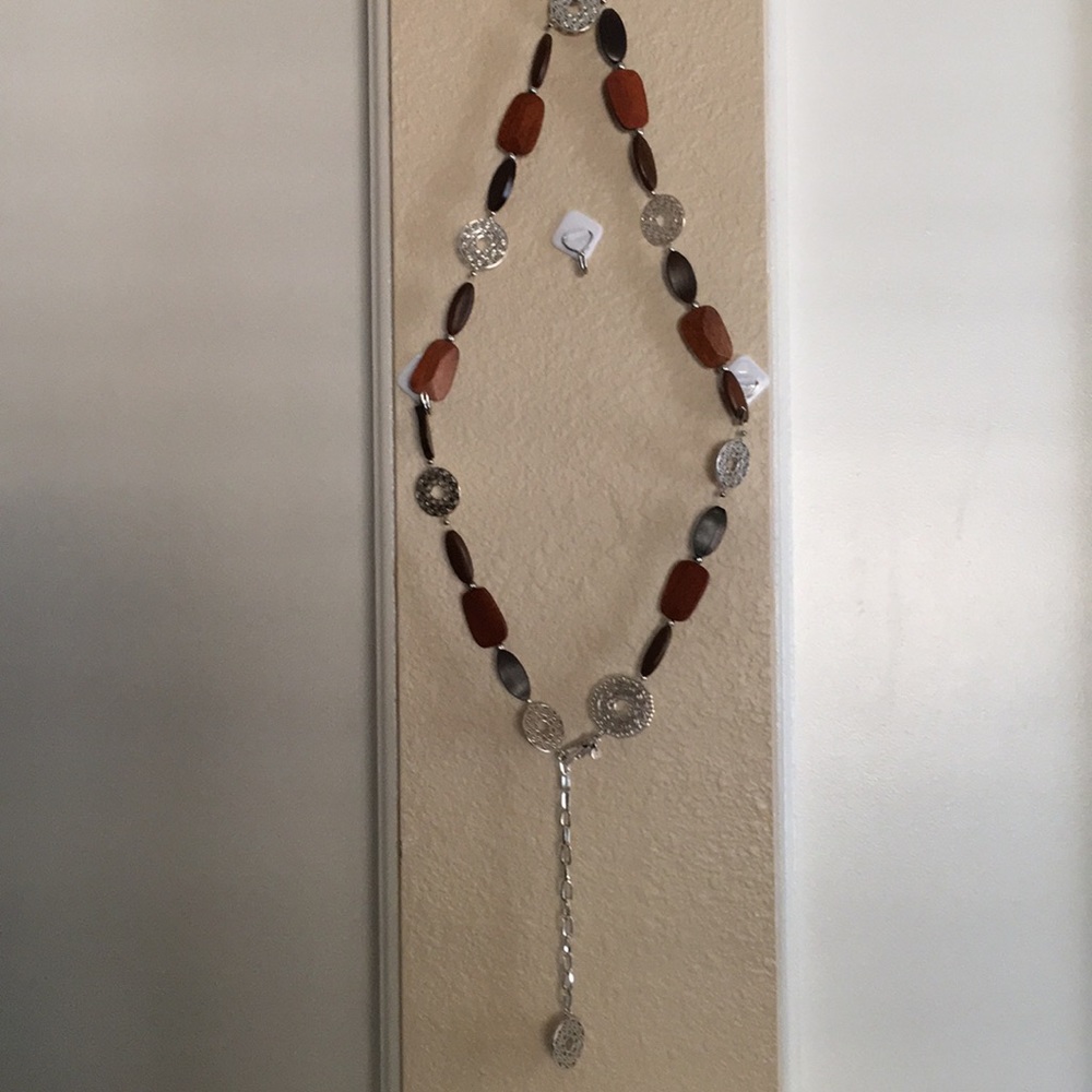 Belt/necklace  wood/metal silver tone 50”end2end